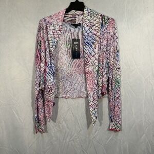 Carine Claire Open Cardigan Shrug Neon Mix XL Lightweight Stretch Sweater NEW